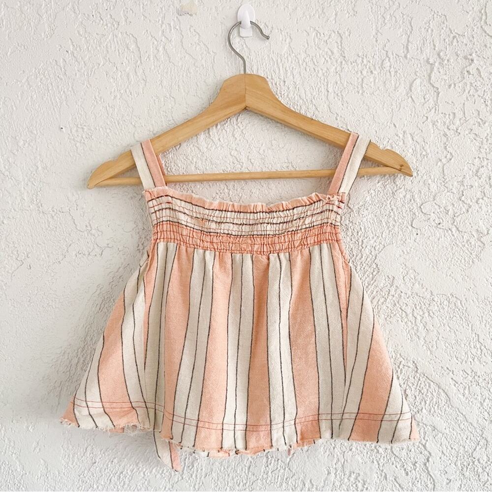 Free People | Raw Hem Striped Halter Crop Top Cotton Linen Blend